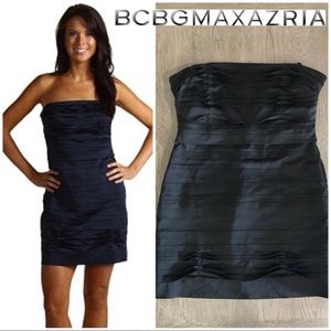 BCBG MAXAZRIA Black strapless tiered dress ruched